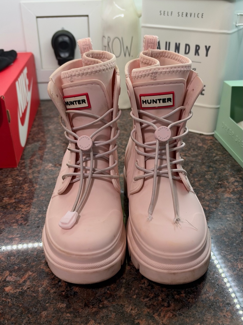 Kids Hunter Pink Lace-Up Rain Boot